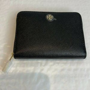 Tory Burch Womens Black Compact Leather Lightweight Zip Around Wallet One Size